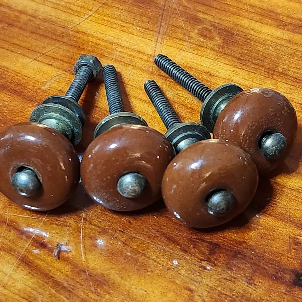 4 Brown Ceramic Round Ball Knobs Vintage Drawer Pulls Dresser Cabinet Vanity DIY